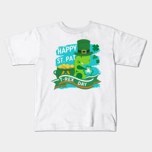 Happy St Pat Trex Day Dino St Patricks Day Kids T-Shirt